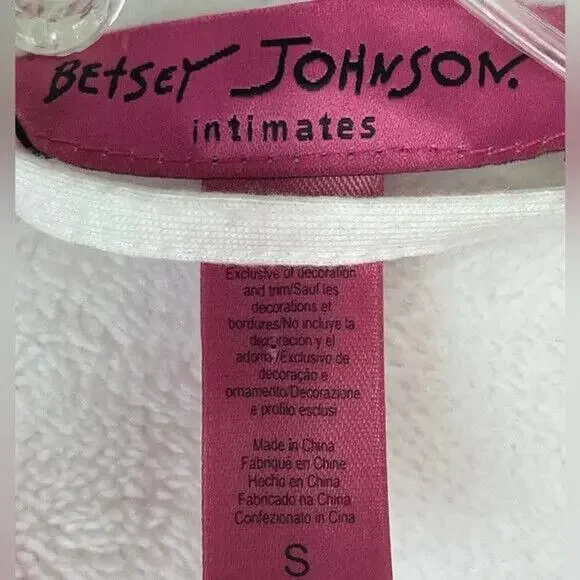 Betsey Johnson XOX soft plush belted robe, white/pink, size S - Picture 2 of 9
